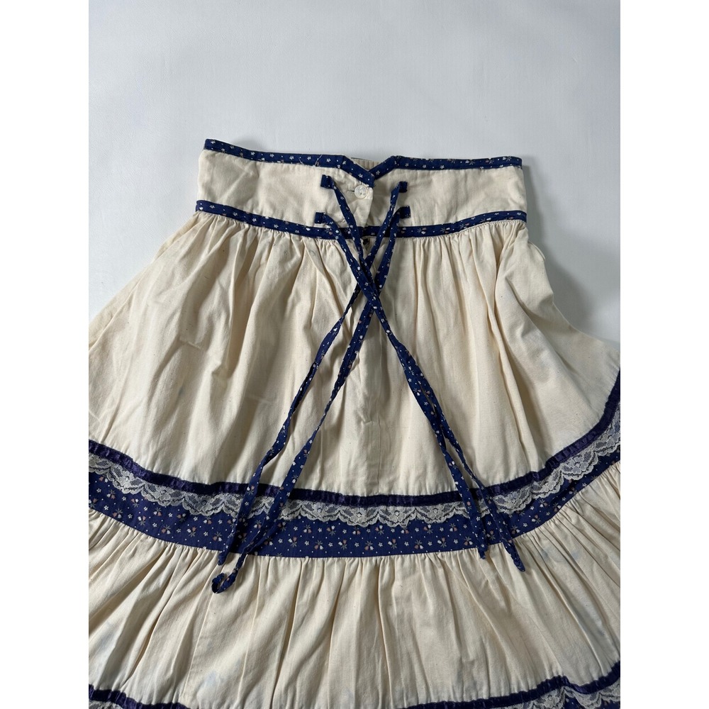 2! VTG Gunne Sax Jessicas Gunnies Boho Prairie Maxi Skirt Blue Floral Tier Lace - Picture 7 of 16